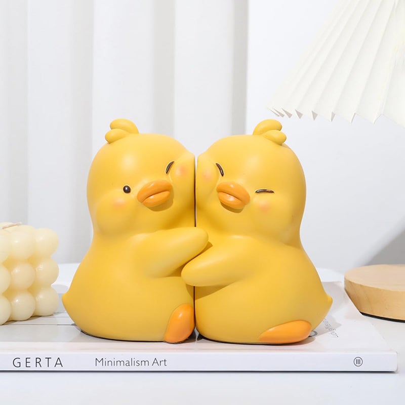 JARPSIRY Cute Hug Ducks Decorative Bookends, Unique Book Ends to Hold Books Creative Resin Book Holder Stopper for Home Office Desk Bookshelf Decoration - Image 5